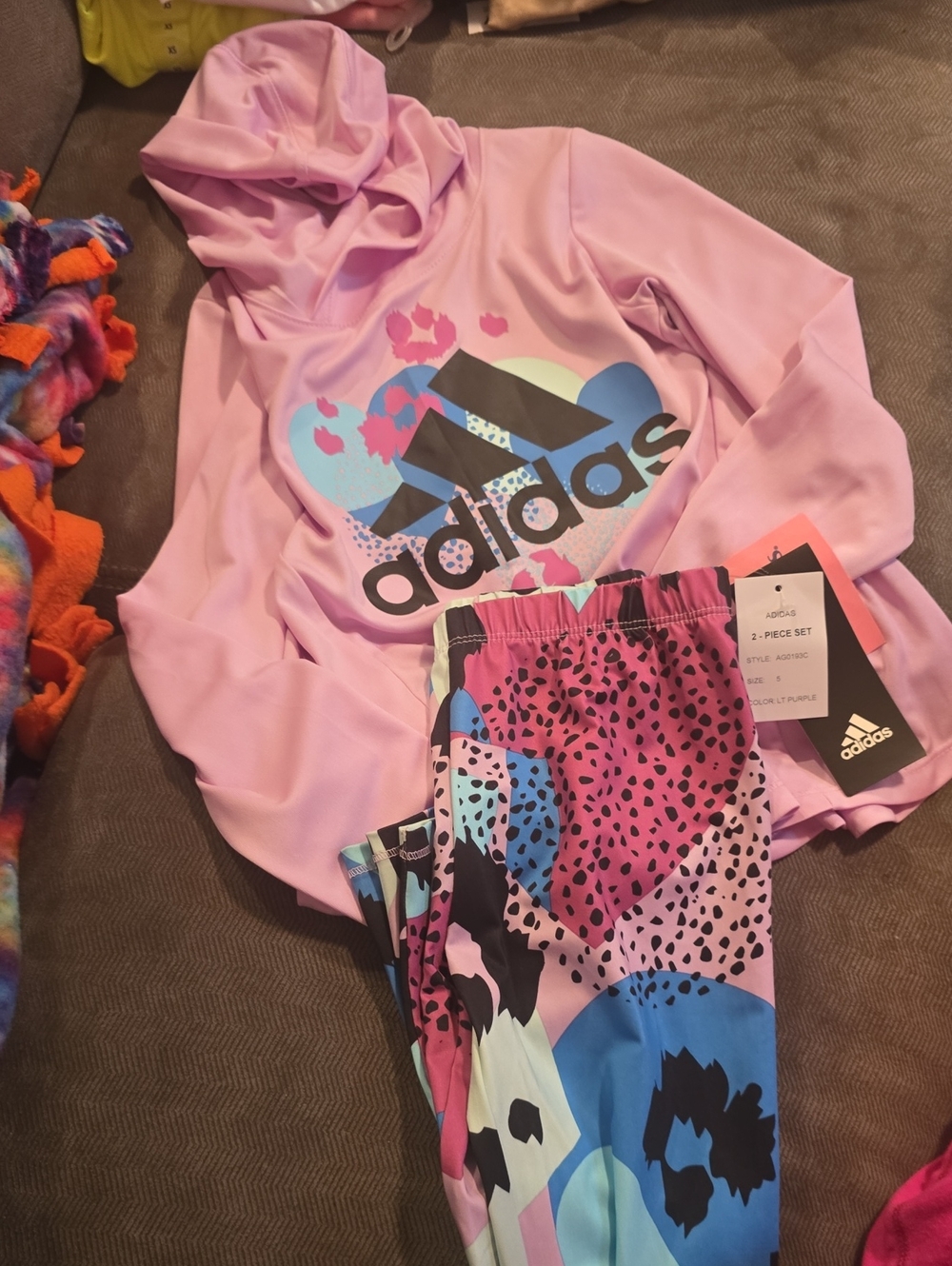 Adidas Pink Hoodie with Multicolor Abstract Leggings